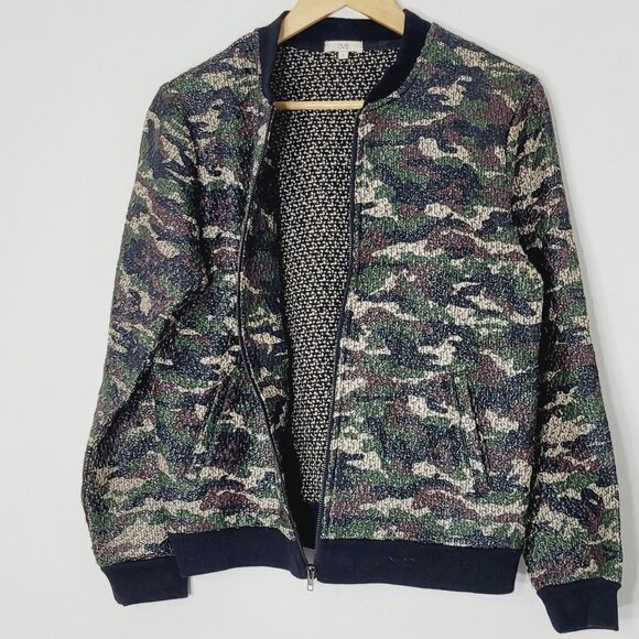 OVS Women's Green Black Camo Ribbed Cuffs Lightweight Full-Zip Bomber Jacket SzL - Picture 3 of 11